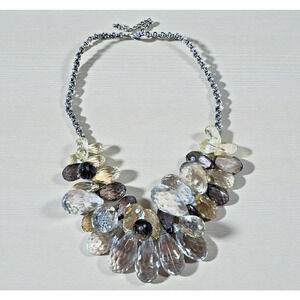 Faceted Beads Necklace Chunky Earth Silver Tones Teardrop Raindrop 80s/90s